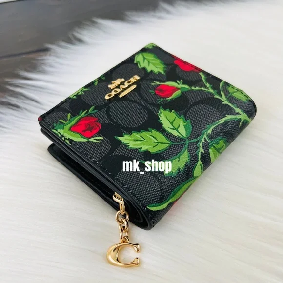 COACH Snap Wallet Signature Canvas Fairytale Rose Print - Picture 3 of 16